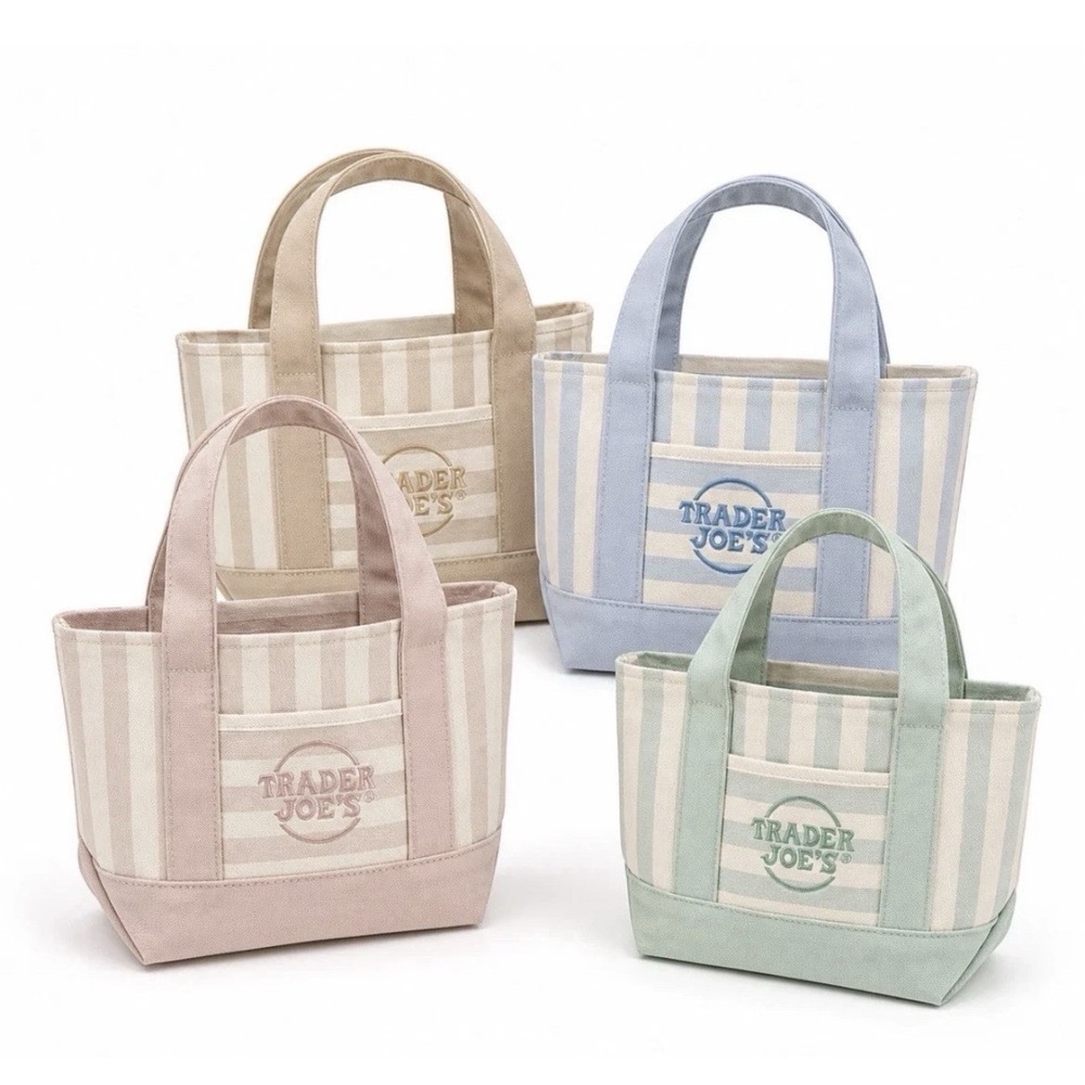 New Trader Joe's Mini Pastel Stripe Canvas Tote Bag Limited Edition Set Of 4